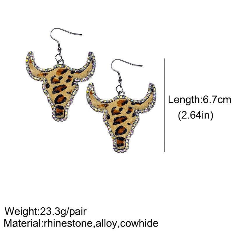 Wholesale Jewelry 1 Pair Ethnic Style Cattle Leopard Pu Leather Alloy Rhinestone Drop Earrings display picture 1
