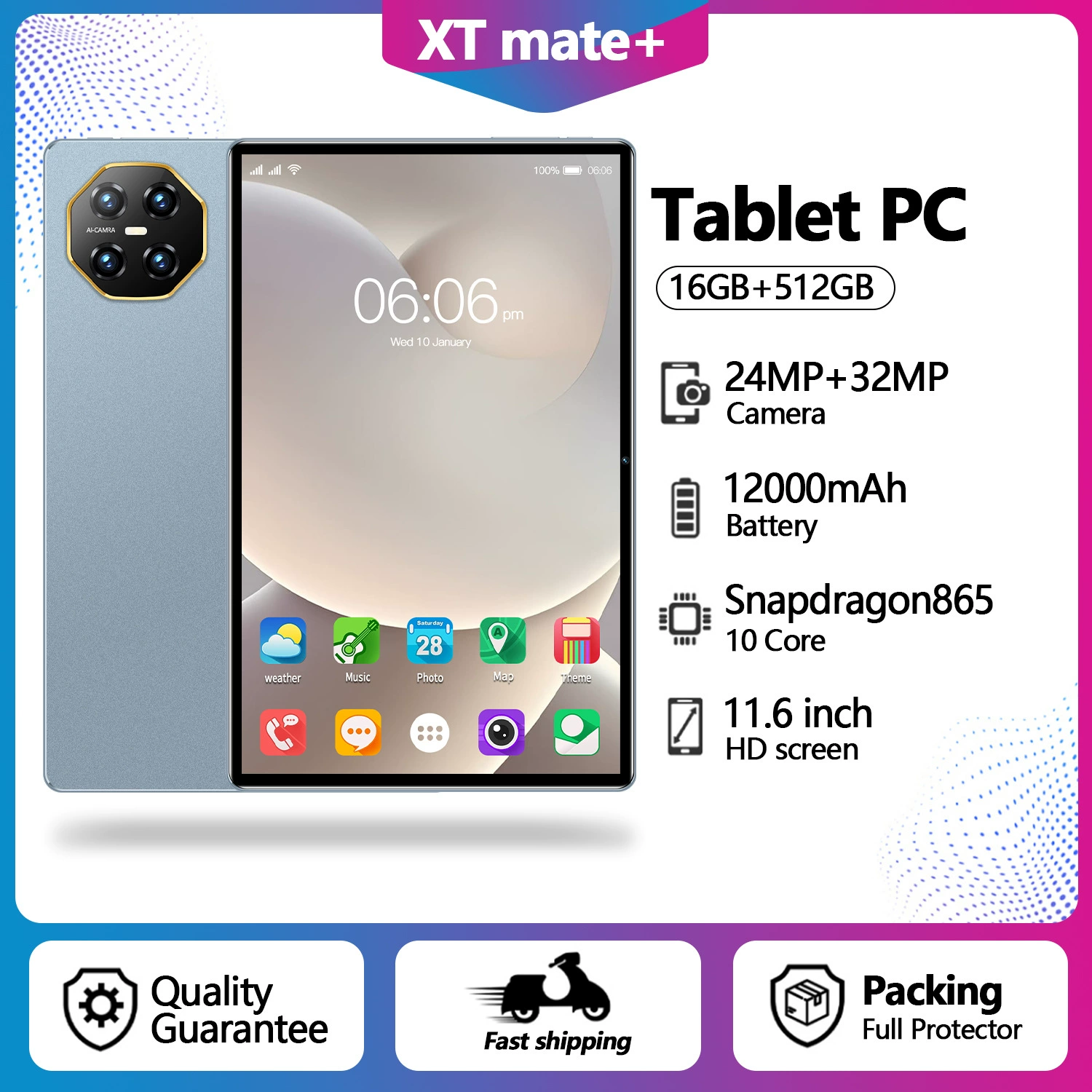 Планшет 10.1" 2025, XTmate, версия с Google Play, HD, Android 12