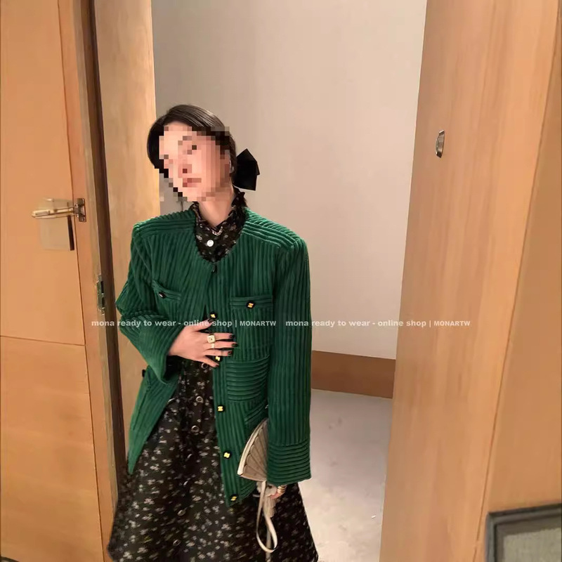 [Ready Stock] Mona French Chanson ~ Corduroy Suit Jacket Women's Slim Long Sleeve Slim and Elegant