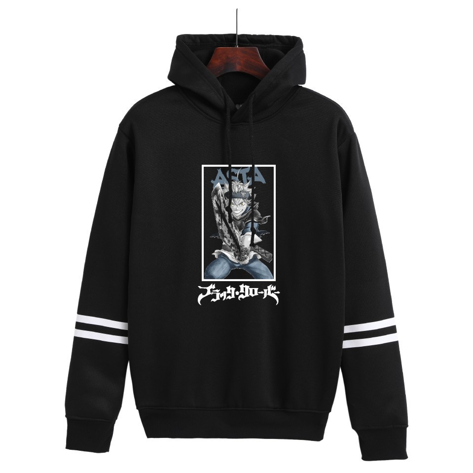 Nuevo estilo transfronterizo popular popular japonés riman black de cuatro hojas-Black Clover más suéter con capucha de terciopelo para mujer