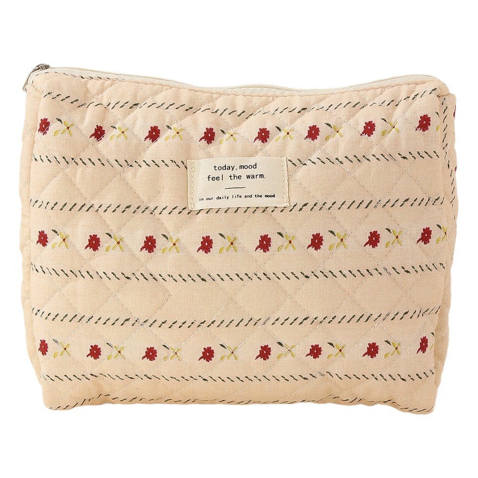 Mediano de gran capacidad bolsa de cosméticos bolsa de forro pequeño almacenamiento floral portátil acolchado algodón lindo flor ins viaje