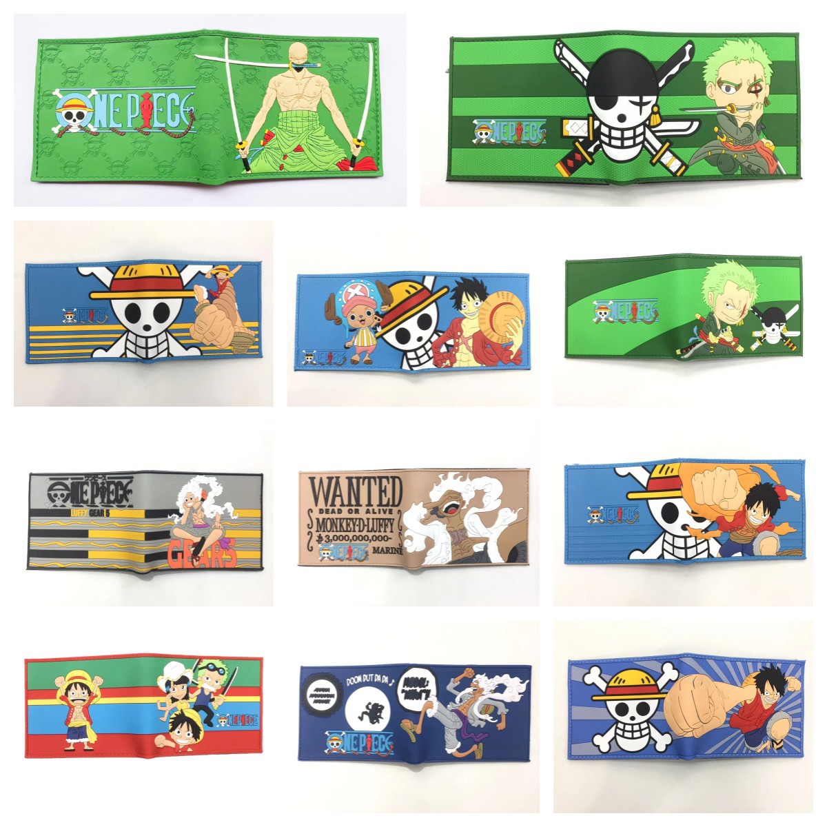 One Piece Nick Luffy Chopper Monedero periférico Cartera para estudiantes masculinos Cartera corta Cartera de cuero con 2 puntos de tarjeta