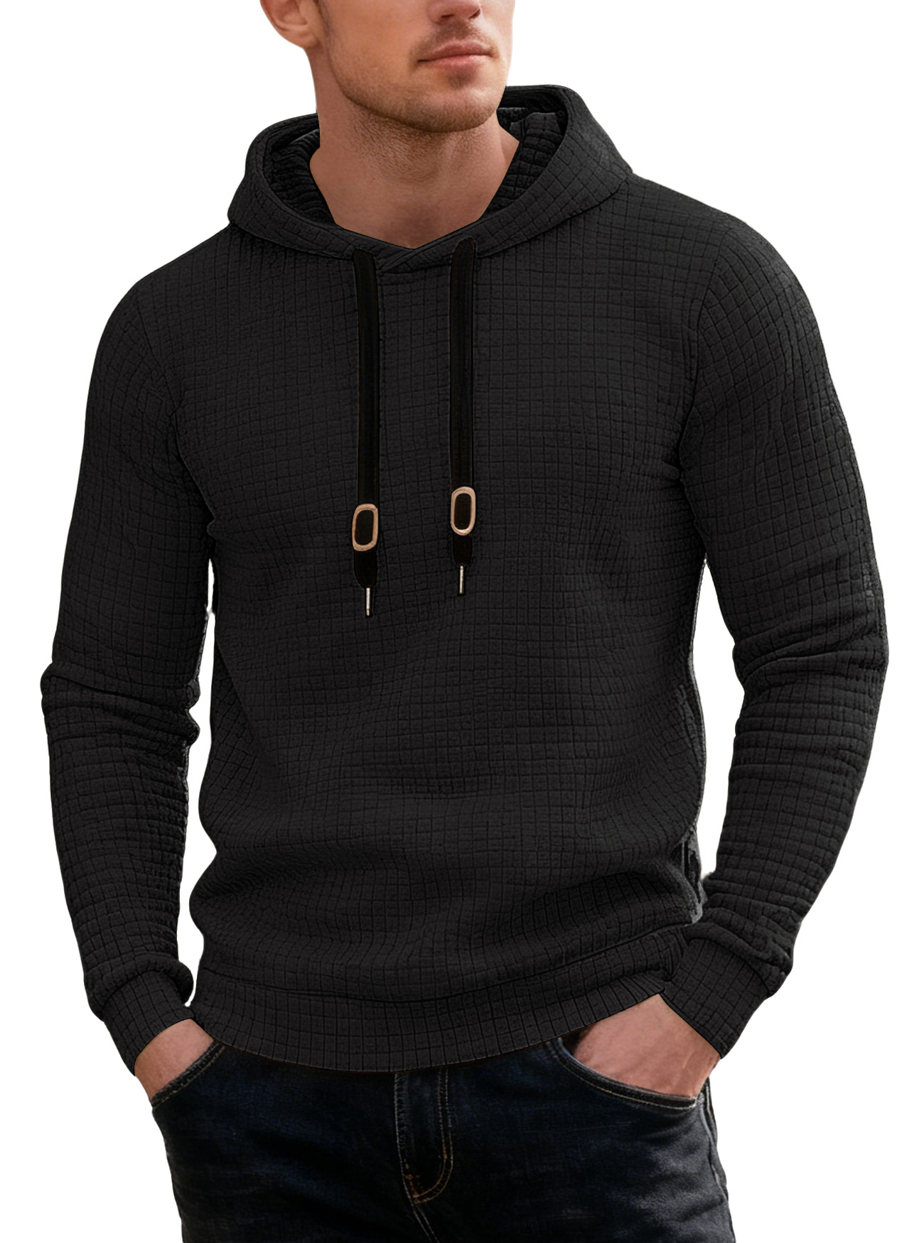 Transfronterizo tamaño europeo Amazon primavera y otoño casual sombrero de manga larga con cuerda de sombrero pegada Jacquard pequeño cuadrado chaqueta de hombre