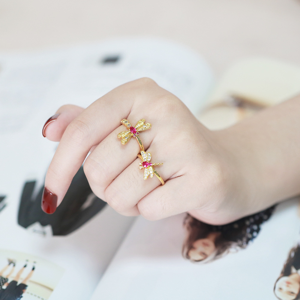 Fashion Dragonfly Copper Open Ring Plating Inlay Zircon Copper Rings