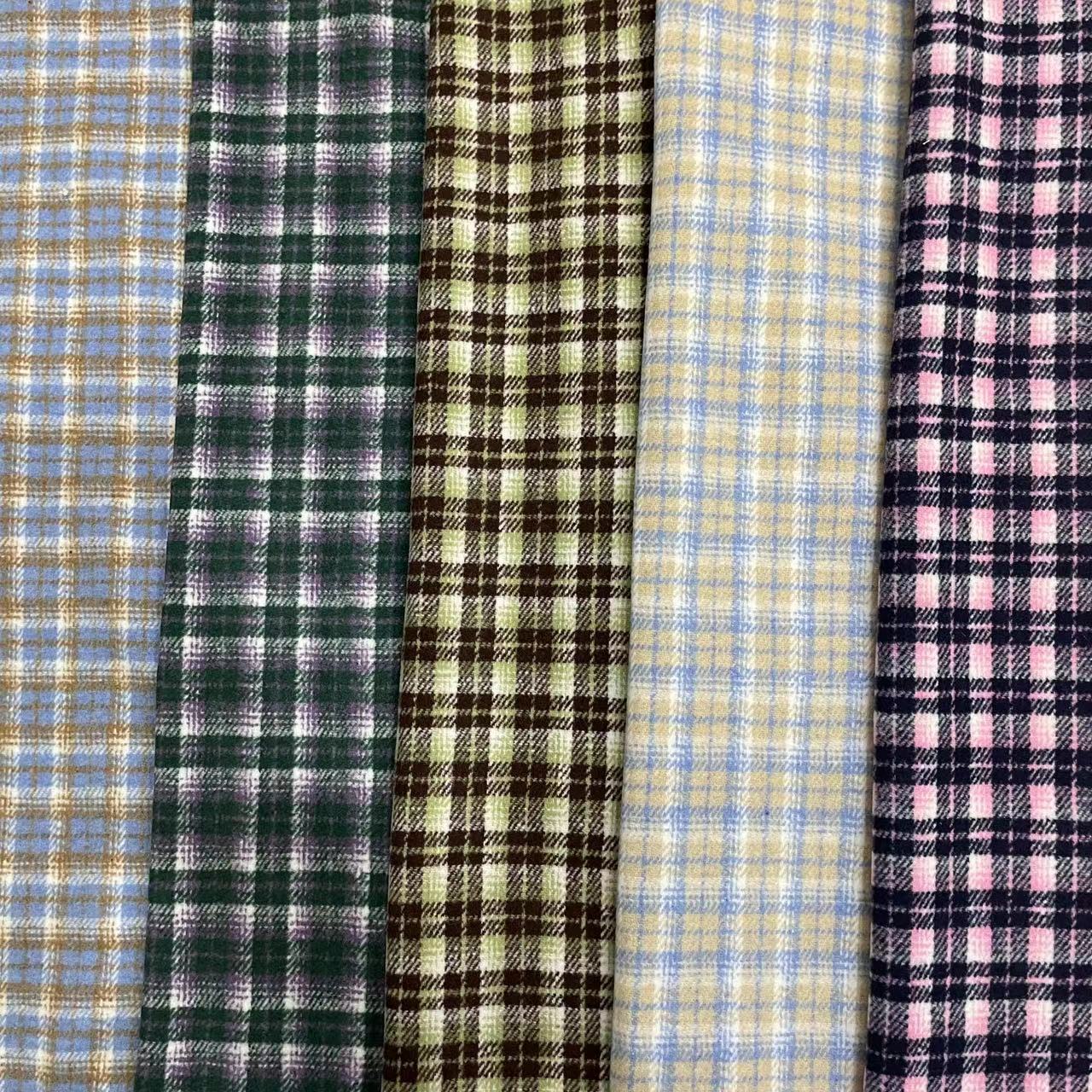 薄款毛呢格子布 短顺毛格子布料  女童女装格子面料