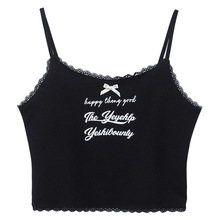 衣品男装小众辣妹风蕾丝花边蝴蝶结黑色背心女夏内搭外穿短款上衣