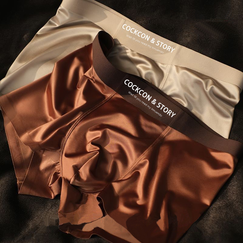 Light Luxury Satin Men's Ice Silk Underwear Antibacterial Inseam Nude Boys' Boxer Briefs Summer Youth Mid-Waist Thin Style