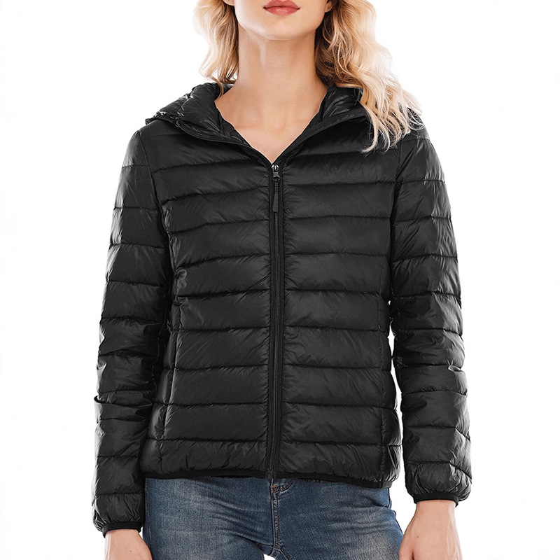 Women's Autumn and Winter Short Zipper Quilted Jacket Casual Lightweight Hooded down Jacket