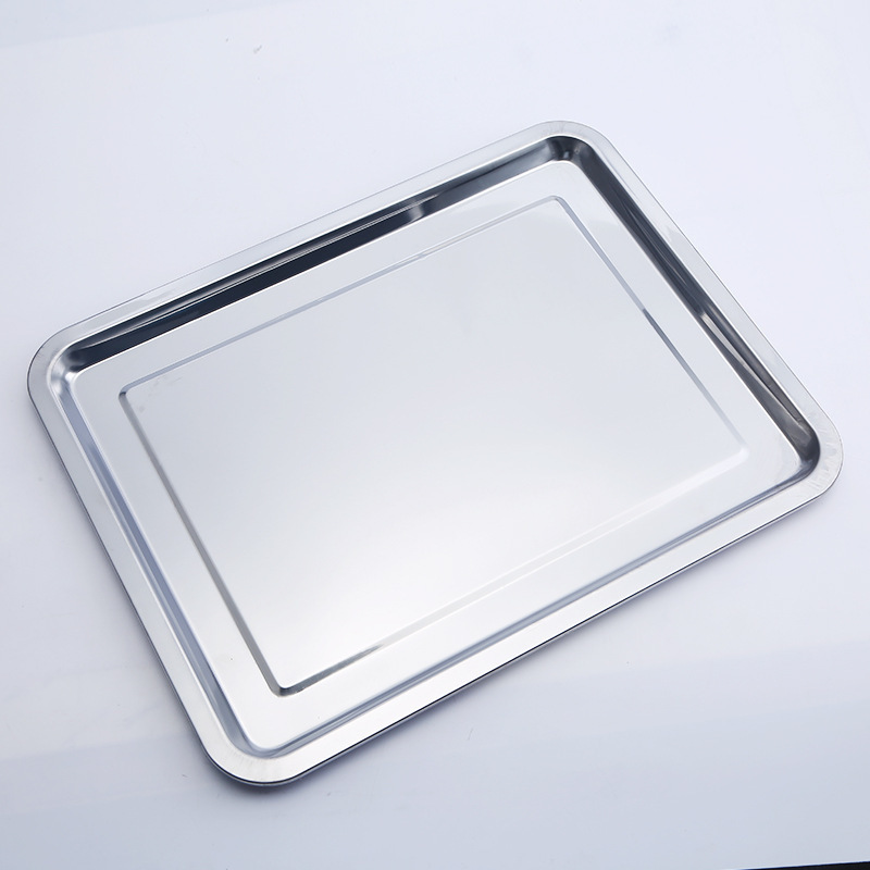 Plato de acero inoxidable al por mayor bandeja rectangular placa de barbacoa placa de comedor comercial plato de arroz al vapor plato de pescado asado plato cuadrado profundo para el hogar