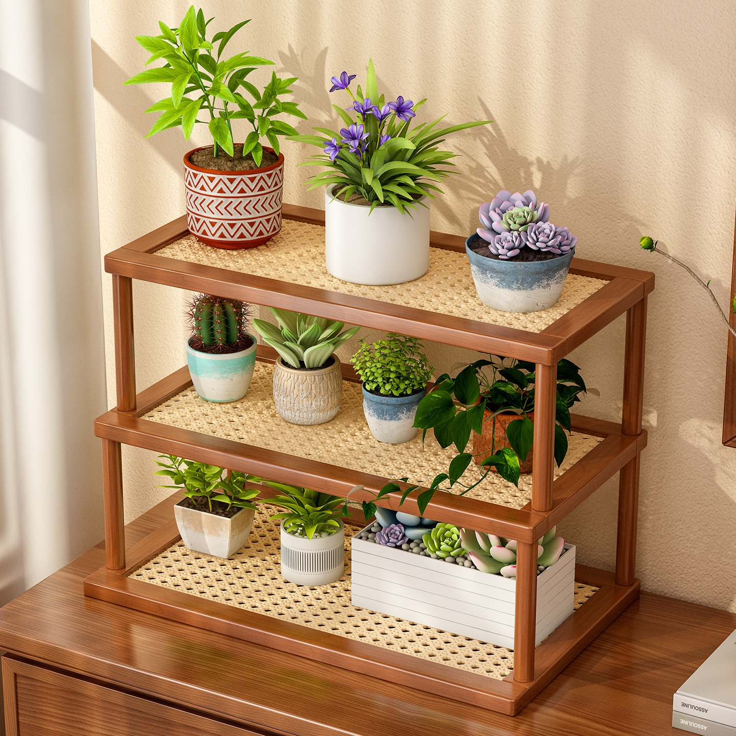 Estante de flores de escritorio Estante trapezoidal Plantas verdes Ventana salediza Balcón Desagüe Estante de almacenamiento multicapa Estante de cocina Estante de acabado