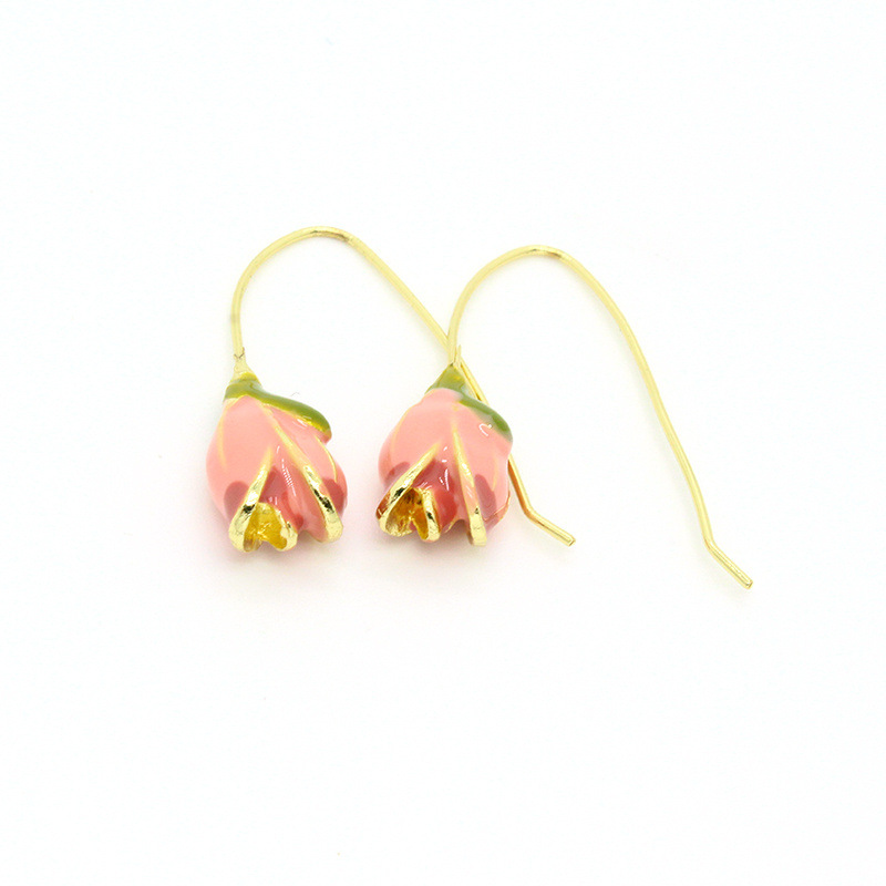 Retro Fashion Pink Tulip Metal Simple Flower Ear Hook Jewelry display picture 4