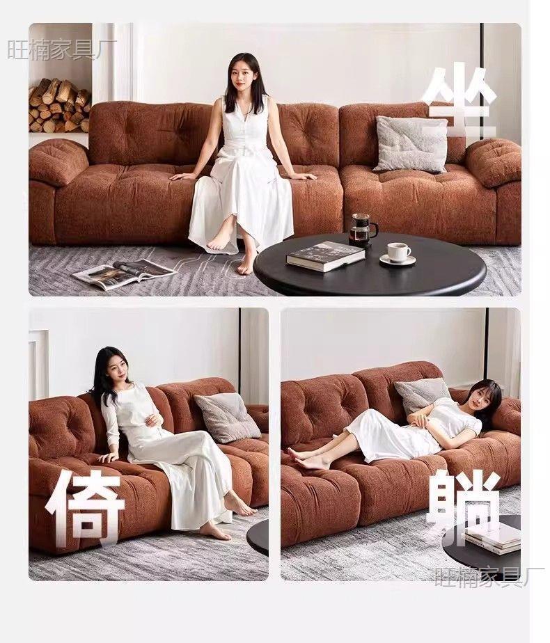 Chenille Cloud Sofa for Living Room, High-End Adjustable High-Back Deep-Seating Home-Use Straight-Row Fabric Sofa