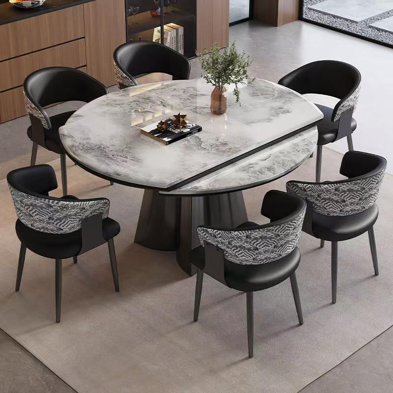 Italian-Style Minimalist Natural Marble Extendable Folding Dining Table for Small Apartments, High-End Home Dining Table and Chair Set
