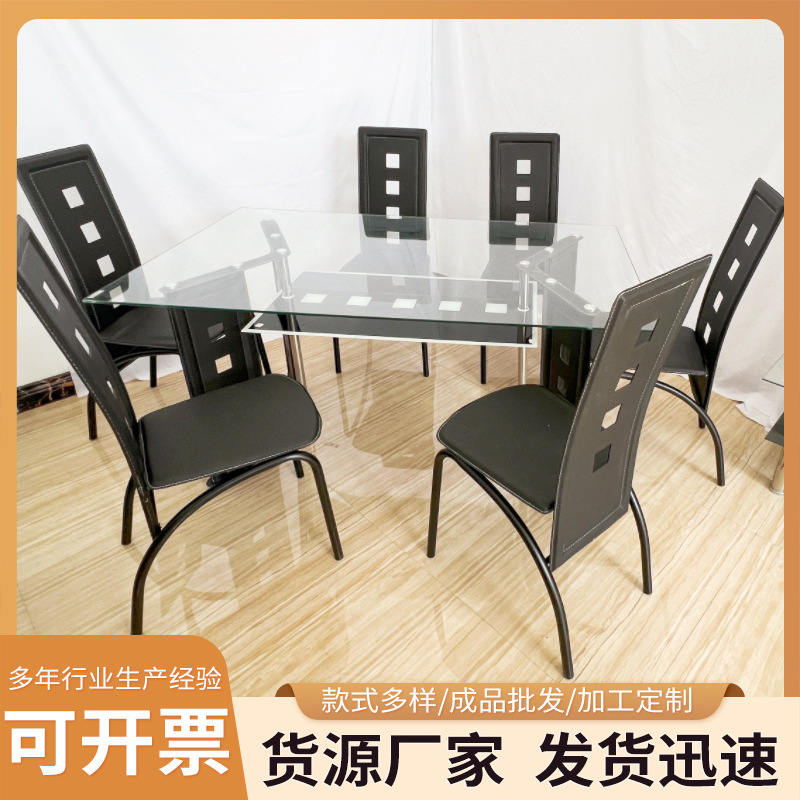 Dinning Table Shengfang Factory Cross-Border Marble Slate Glass Dining Table and Chair Combination Dining Table Set
