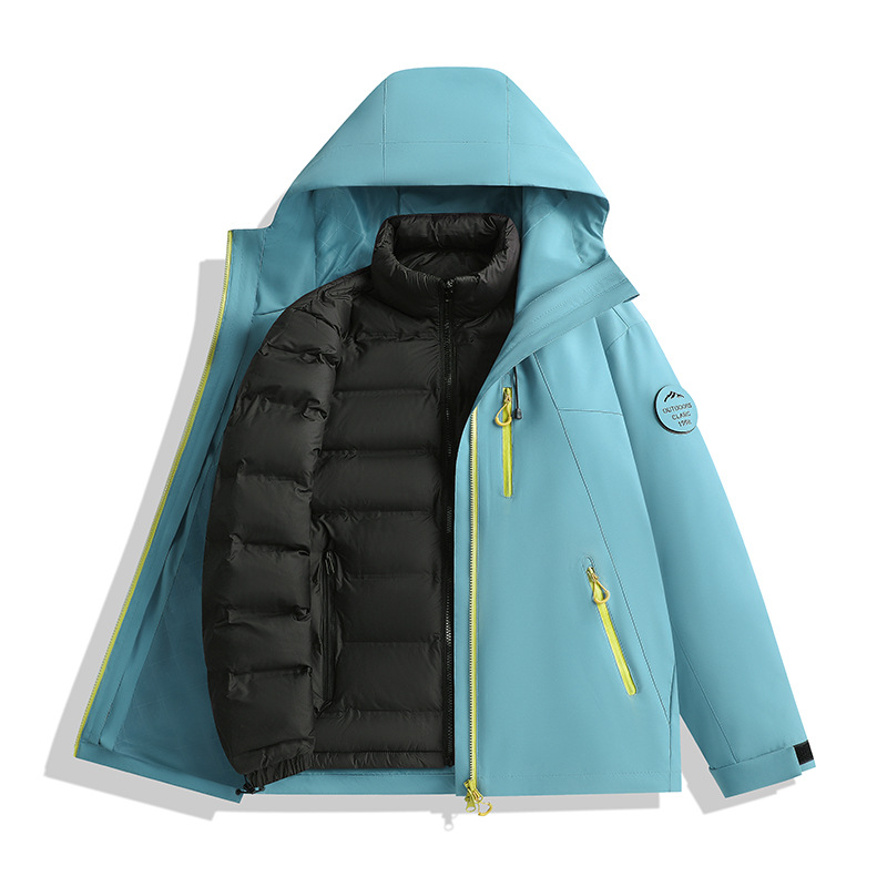 Autumn and winter couple's thickened warm cotton coat for women, three-in-one detachable outdoor warm cotton coat