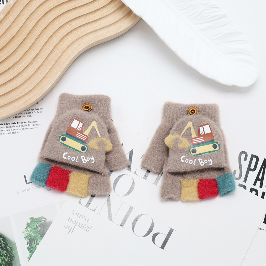 Guantes de invierno de medio dedo para niños niños niños niños niñas estudiantes lindos guantes de peluche de dibujos animados