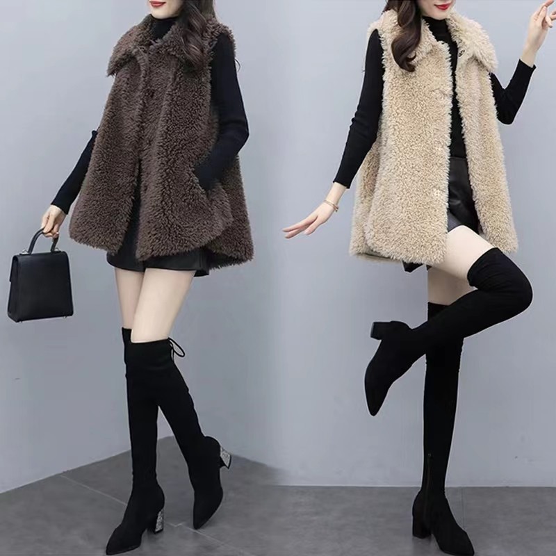 羊羔毛绒马甲女2026新款秋冬皮毛一体中长款宽松马夹大衣外套批发