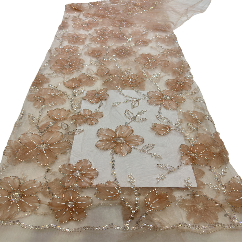 Lujo ligero vestido de boda vestido de moda esquinilla tubo de perlas bordado tela de bordado tridimensional comercio exterior transfronterizo spot bordado