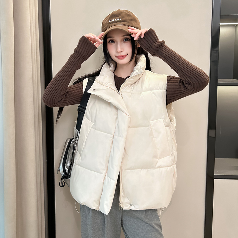 欧货大口袋羽绒棉马甲女短款2025秋冬款立领宽松休闲运动保暖马夹|undefined