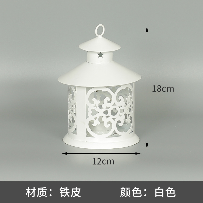 Blanco boda candelabro linterna boda carretera plomo accesorios atmósfera lámpara Marruecos viento lámpara decoración a prueba de viento vela pantalla