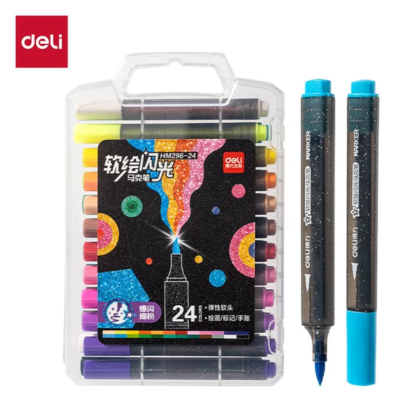 Hm296_Pp Box of Triangular Soft Glitter Markers (Mixed Colors) (12, 24, 36 Colors/Box)