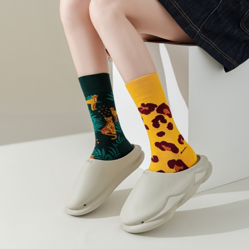 Autumn New Ab Style Asymmetrical Socks Skull Halloween Ab Style Cotton Socks Mid-Calf Socks Combed Cotton Socks