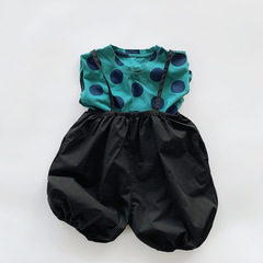 兒童闊腿褲男女童吊帶背帶褲夏季中小童韓版五分褲棉布薄短褲童裝