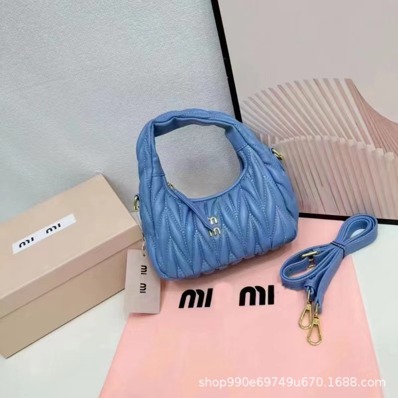 缪miu褶皱小羊皮饺子包千金小姐HOBo腋下包迷你单肩斜跨月牙包女|undefined