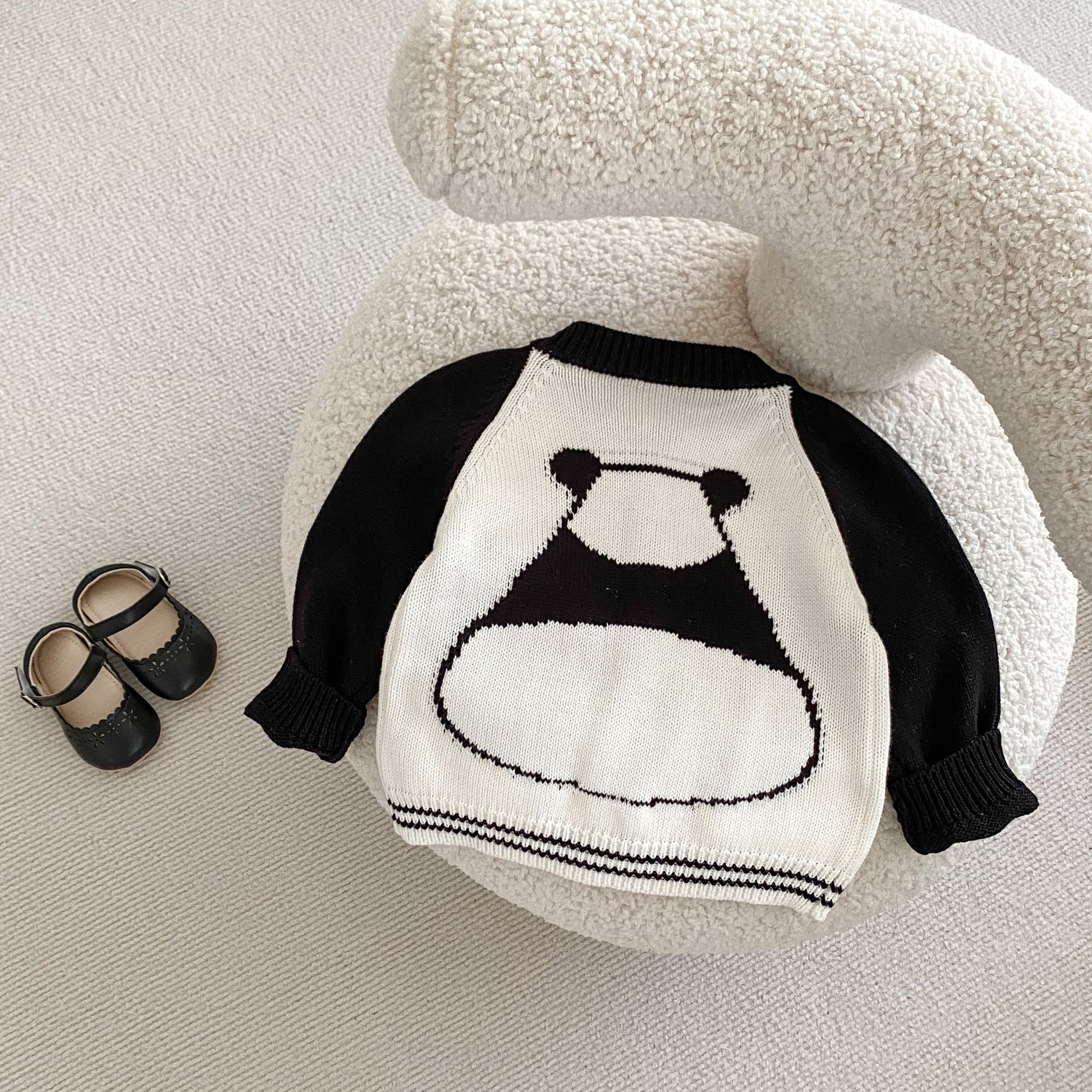 Baba kisgyermek őszi ruhák 2024 férfi és női baba pulóverek panda jacquard kötött hosszú ujjú felső szett_voghion.com