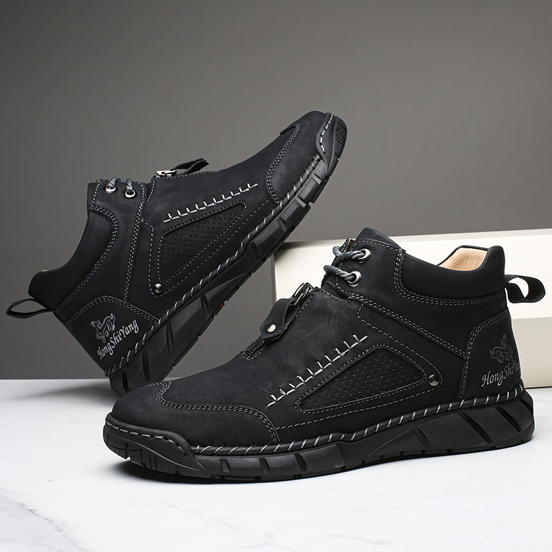 Boots martin en cuir pour homme à lacets et fermeture éclair_voghion.com