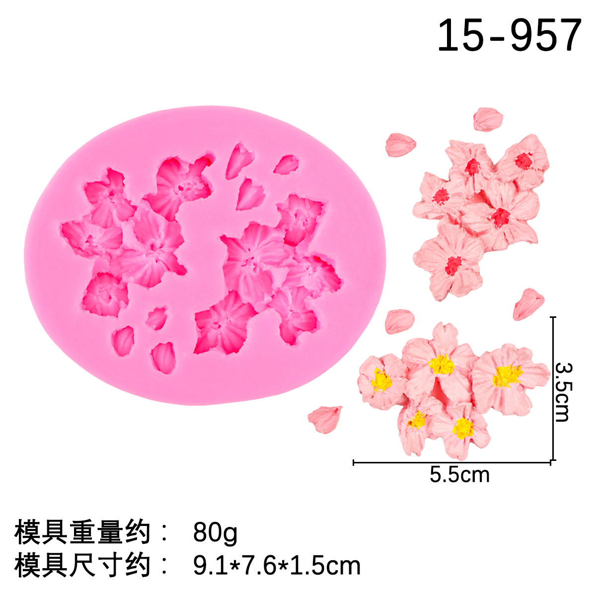 Simulación melocotón flor molde de silicona herramienta hecha a mano molde de yeso de arcilla epoxi aire acondicionado salida clip decoración de la torta