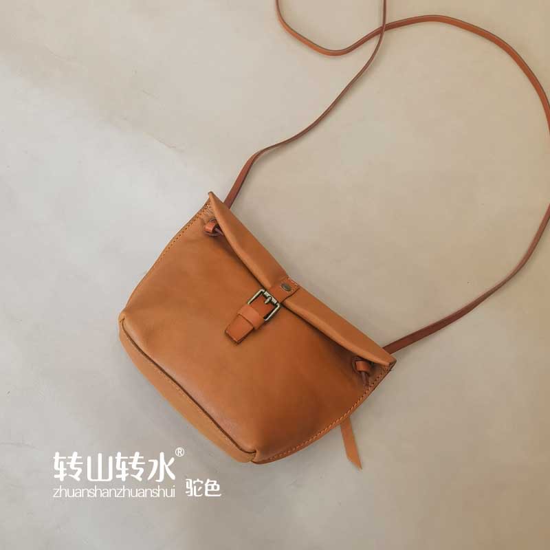 2026 New Genuine Cowhide Small Bag Vegetable Tanned Leather Handmade Women's Retro Crossbody Bag Factory Stock Nanfeng Bag - Thumbnail 8