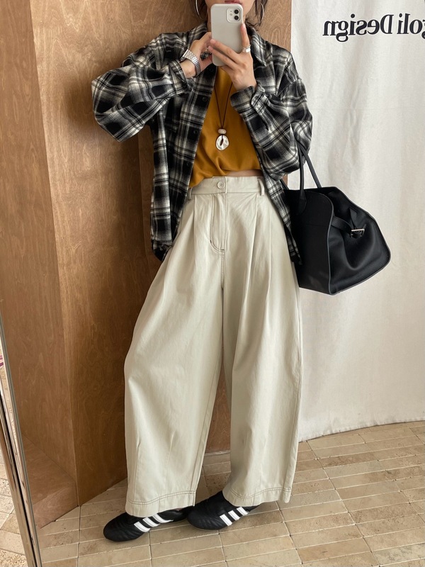 韩系明线设计弯刀休闲裤女2025秋季新款高腰宽松显瘦阔腿裤子|undefined