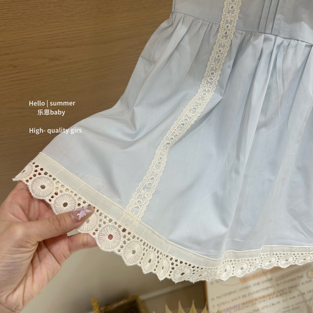 [Lenbaby] verano 2025 niñas vestido de muñeca de cuello de encaje azul vestido de princesa de bebé