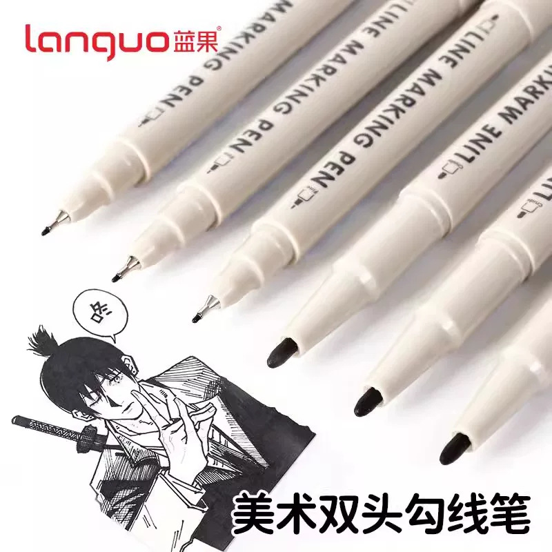 Blue Fruit Dual-Tip Outline Pen Oil-Based Marker Black Waterproof Art-Specific for Elementary School Students Coloring and Outlining