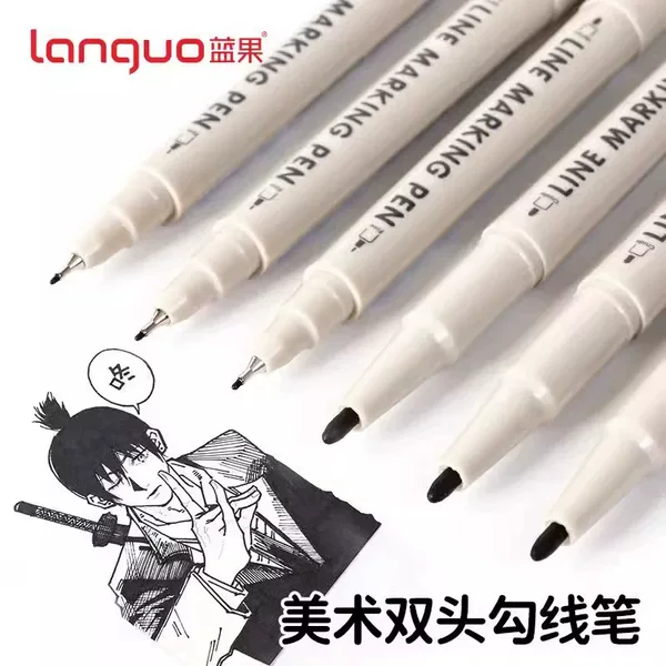 Blue Fruit Dual-Tip Outline Pen Oil-Based Marker Black Waterproof Art-Specific for Elementary School Students Coloring and Outlining
