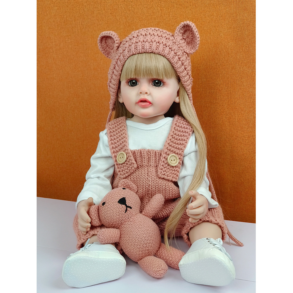 Renacer muñeca simulación bebé puede entrar en agua simulación bebé acompañamiento juguete completo cuerpo de goma 55cm Flor de pelo largo chica