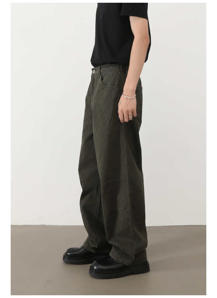 Quần jeans nam ống rộng lưng thun nửa, dáng suông thoải mái — Màu xanh quân đội, màu xám nhạt, màu xám đen, đen chi tiết 9