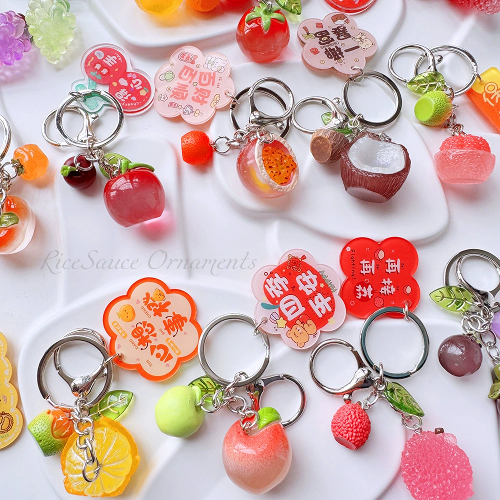 Acrylic Fruit Keychain Pendant, Cute Mini Charm with Leaf Tag, Single or Multi‑Piece Options