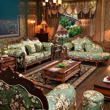 f1t可拆洗欧式布艺沙发123组合美式田园小户型实木雕花客厅奢华家