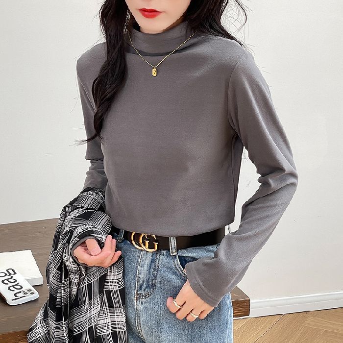 打底衫女半高领加厚保暖打底衣长袖修身堆堆领气质优雅高弹修身|undefined