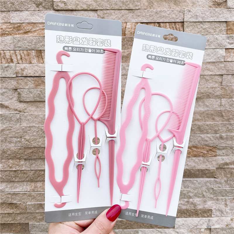 Hair twister set Korean style four-color plastic double hook hairpin four-piece set hairband pattern curly hair wholesale