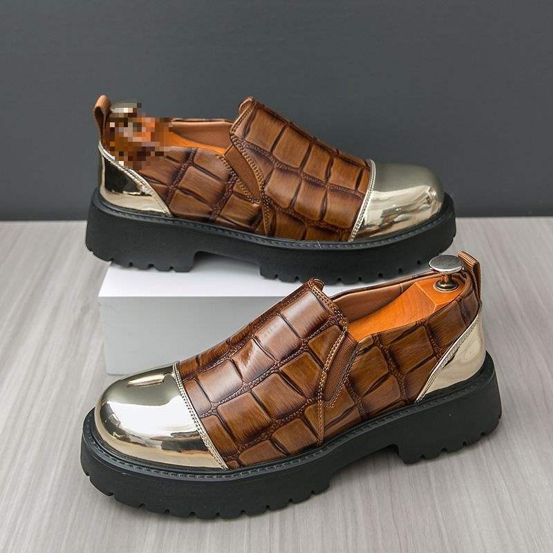 Chaussures de costume habillées en cuir ShoeVault pour homme, semelle épaisse rehaussante, motif crocodile, style Derby, idéales pour les affaires ou les mariages._voghion.com