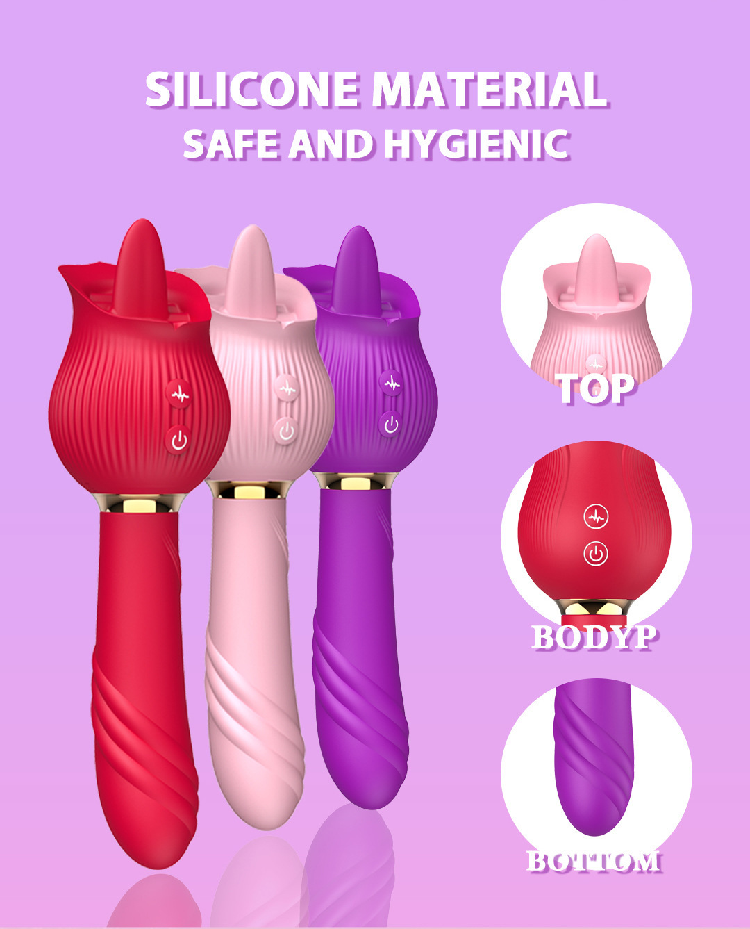 Afiya Rose Telescopic Sucking Vibrator with Tongue-Licker Motion, Rechargeable Wearable Egg, Purple — detail image 10