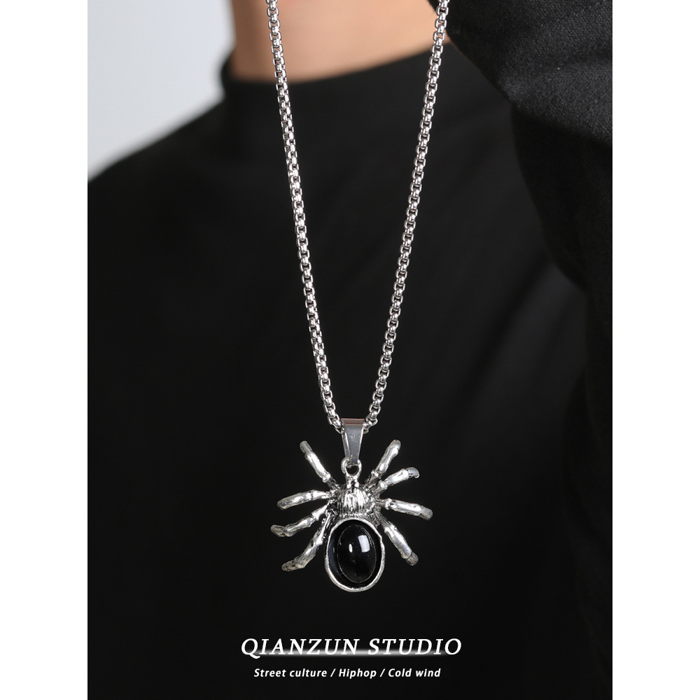 Collana lunga da uomo con personalità da coppia, ragno scuro, stile hip hop, stile street_voghion.com