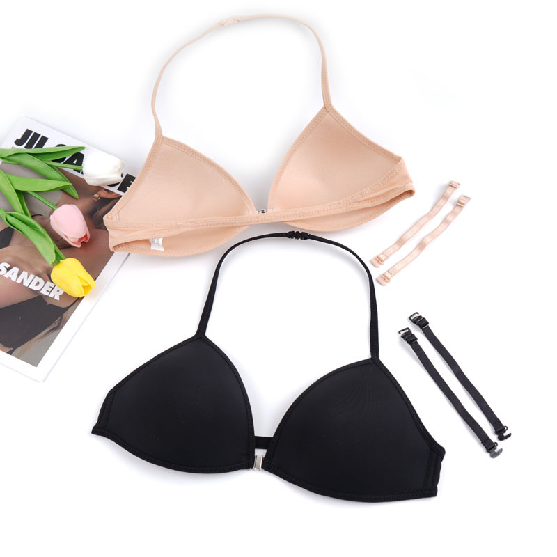 Bikini triángulo frente botón ropa interior mujer sin anillo de acero sexy gran cinturón de cuello abierto sujetador sin marcas de moda chica