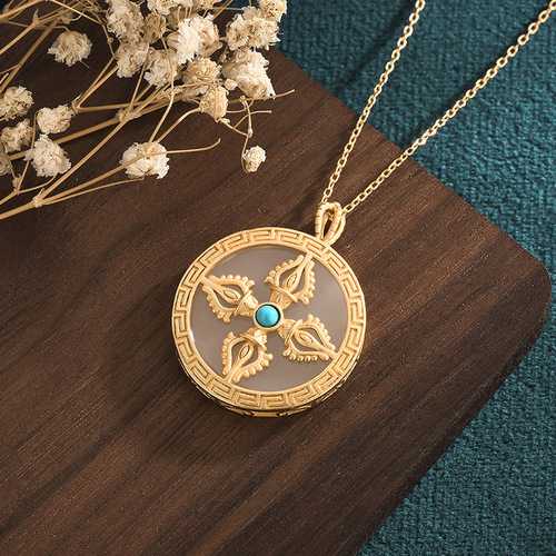 Internet celebrity live broadcast with goods ancient gold-plated Nepal style cross vajra pendant imitation Hetian jade amulet necklace