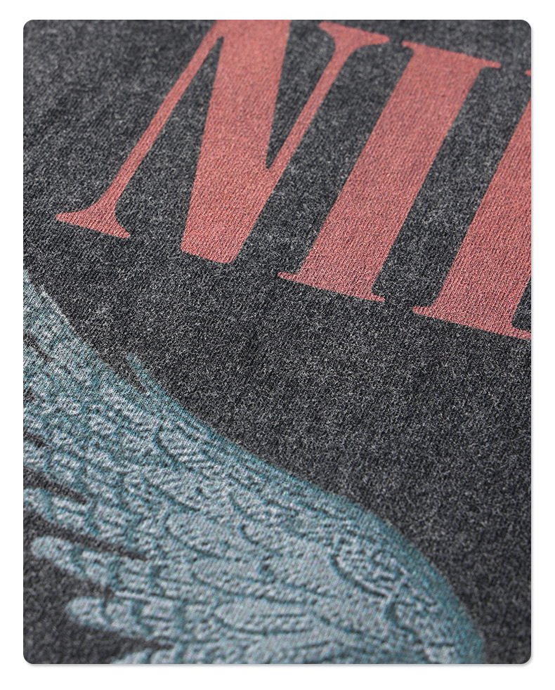 Erkek Yeni Yıkama Eski Rock Grubu Baskılı Kısa Kollu Sokak Modası Marka Yuvarlak Yaka Tişört_voghion.com