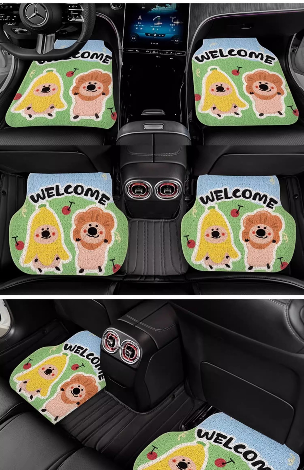 Cartoon cute animation car mat non-slip silk ring girl car anti-dirty foot mat universal monolithic car wear-resistant floor mat