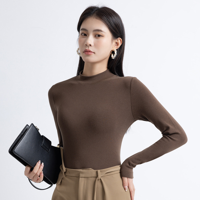 스레드 코튼 고탄성 하프 터틀넥 긴팔 다크 커피